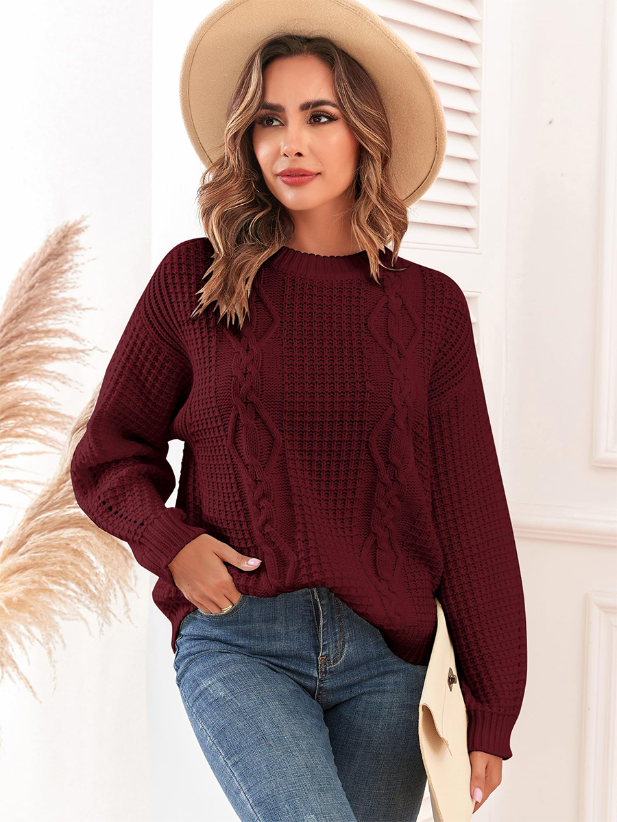 Lantern-Sleeve-Loose-Pullover-Top-Red-1