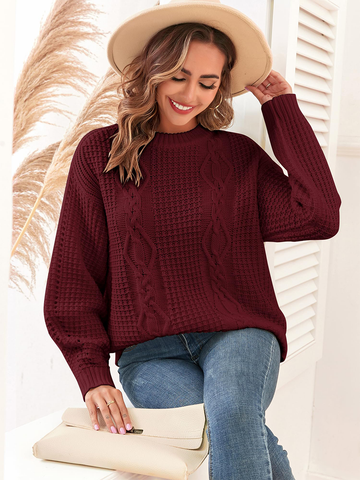 Lantern-Sleeve-Loose-Pullover-Top-Red-2