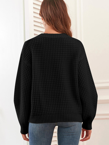 Lantern-Sleeve-Loose-Pullover-Top-Black-2