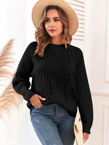 Lantern-Sleeve-Loose-Pullover-Top-Black-1