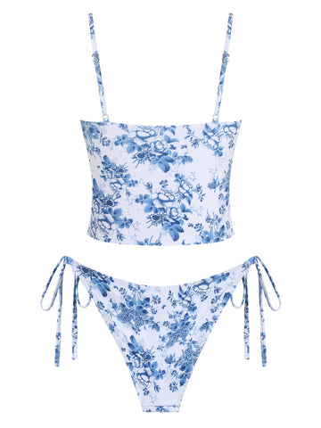 ZAFUL Womens Cute Tankini Bathing Suits Gingham Two Piece Floral Tankinis Sets Y2K Color Block Swimsuits with Tie Side Bottom