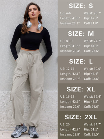 ZAFUL Women's Cargo Pants with Pockets Casual Elastic High Waisted Trousers