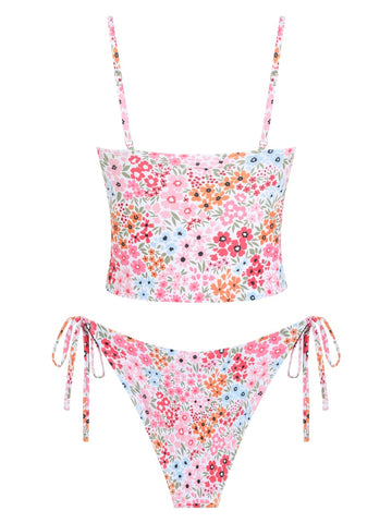 ZAFUL Womens Cute Tankini Bathing Suits Gingham Two Piece Floral Tankinis Sets Y2K Color Block Swimsuits with Tie Side Bottom
