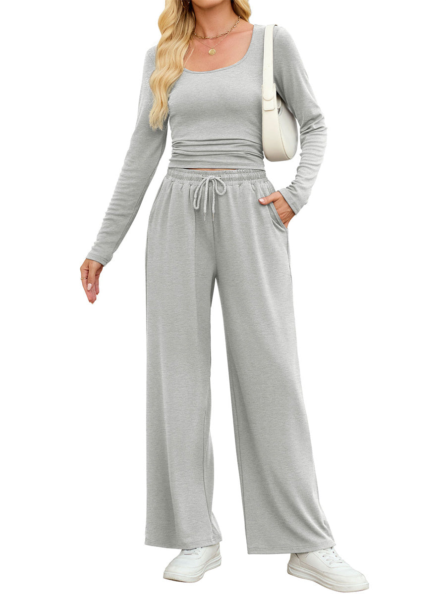 ZAFUL Women's 2 Piece Fall Outfits Set - Long Sleeve Top & Wide Leg Tracksuits