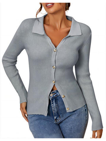 Long-Sleeve-Polo-Sweater-Light Grey