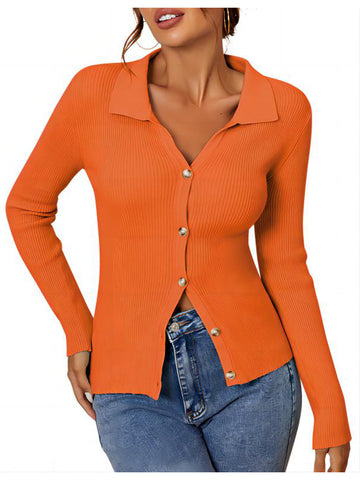 Long-Sleeve-Polo-Sweater- Orange