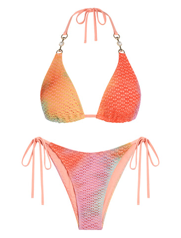ZAFUL Textured Crochet Triangle Tie-Side Bikini Set-AMZ