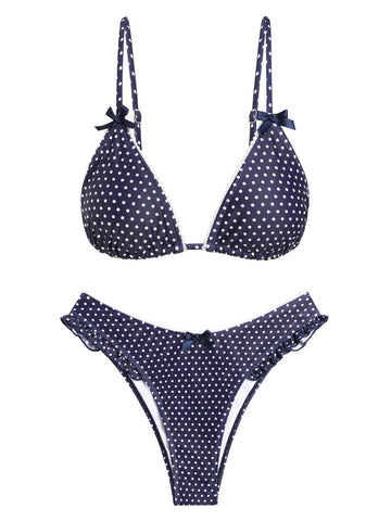 Bowknot Decor Halter Tied Triangle Bikini Set