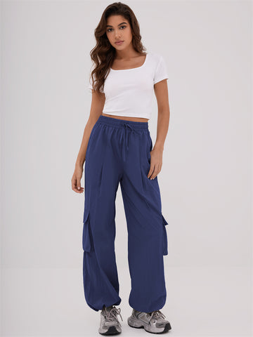 ZAFUL Women's Cargo Pants with Pockets Casual Elastic High Waisted Trousers