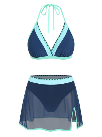 ZAFUL Women's Color Block Skirt Bikini Set