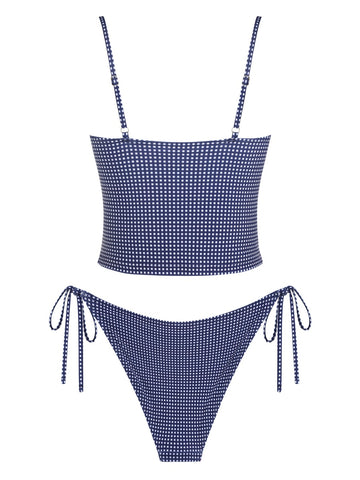 ZAFUL Womens Cute Tankini Bathing Suits Gingham Two Piece Floral Tankinis Sets Y2K Color Block Swimsuits with Tie Side Bottom