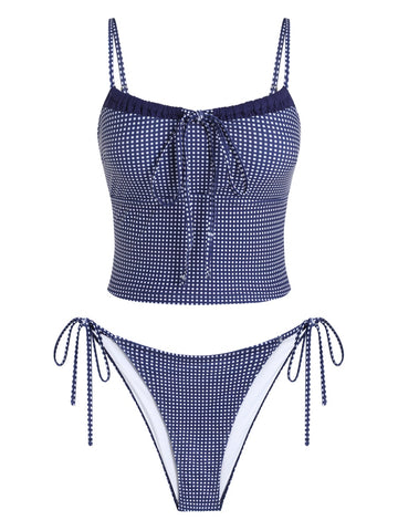 ZAFUL Womens Cute Tankini Bathing Suits Gingham Two Piece Floral Tankinis Sets Y2K Color Block Swimsuits with Tie Side Bottom
