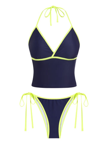 Women's Tankini Swimsuits Floral Halter Tummy Control High Waisted Sexy Bikini Set