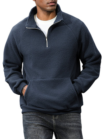 ZAFUL Men's Fluffy Polar Fleece Sweatshirt Half Zip Unisex Hoodie