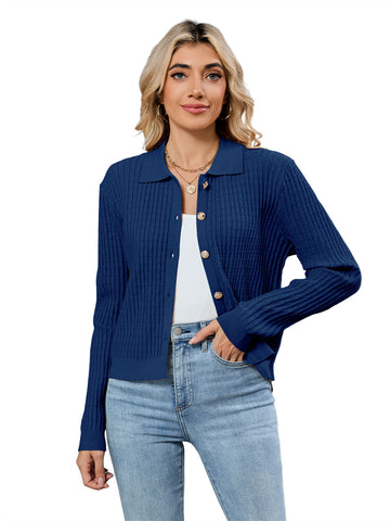 ZAFUL Womens Cable Knit Cardigan Sweater Casual Long Sleeve Open Front Button Down Cardigan Trendy Lapel Neck Sweater Outwear