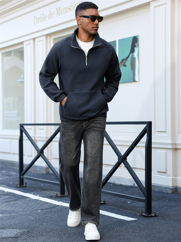 ZAFUL Men's Fluffy Polar Fleece Sweatshirt Half Zip Unisex Hoodie