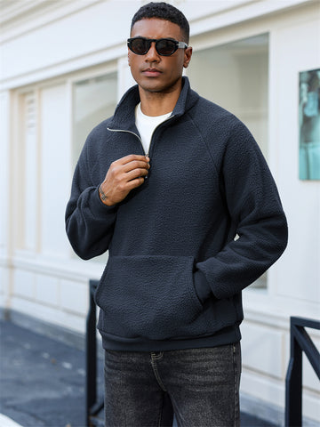 ZAFUL Men's Fluffy Polar Fleece Sweatshirt Half Zip Unisex Hoodie