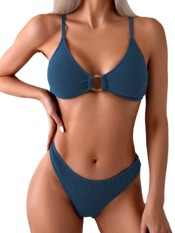 Sexy Triangle Bikini Set O Ring Linked Two Piece Swimsuits