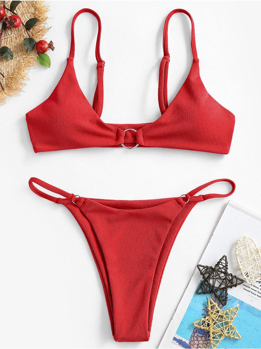 O-Ring-Halter-Solid-Color-Swimsuit-Red-4