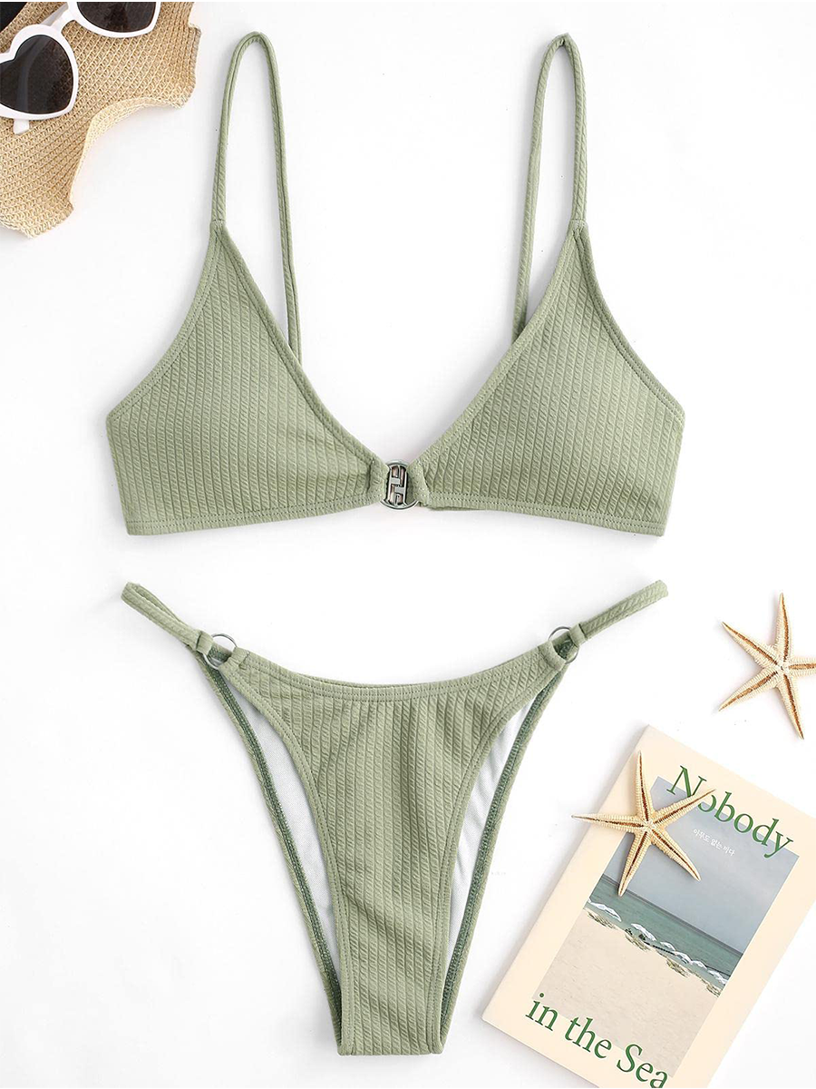 O-Ring-Halter-Solid-Color-Swimsuit-Green-3