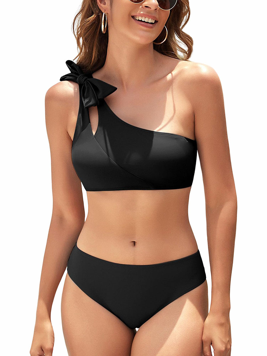 One Shoulder Cut Out Bikini Set