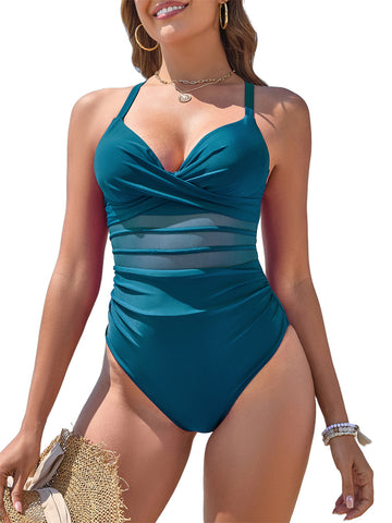ZAFUL Women's Slimming Tummy Control One Piece Swimsuits Push Up Mesh Sexy Bathing Suit-AMZ