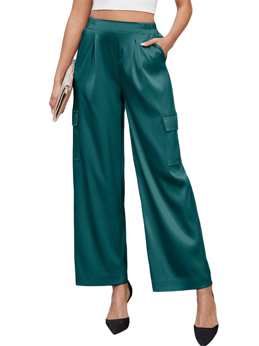 ZAFUL Womens Satin Pants Wide Leg High Waisted Cargo Pants Silky Dressy Casual Slack Trousers
