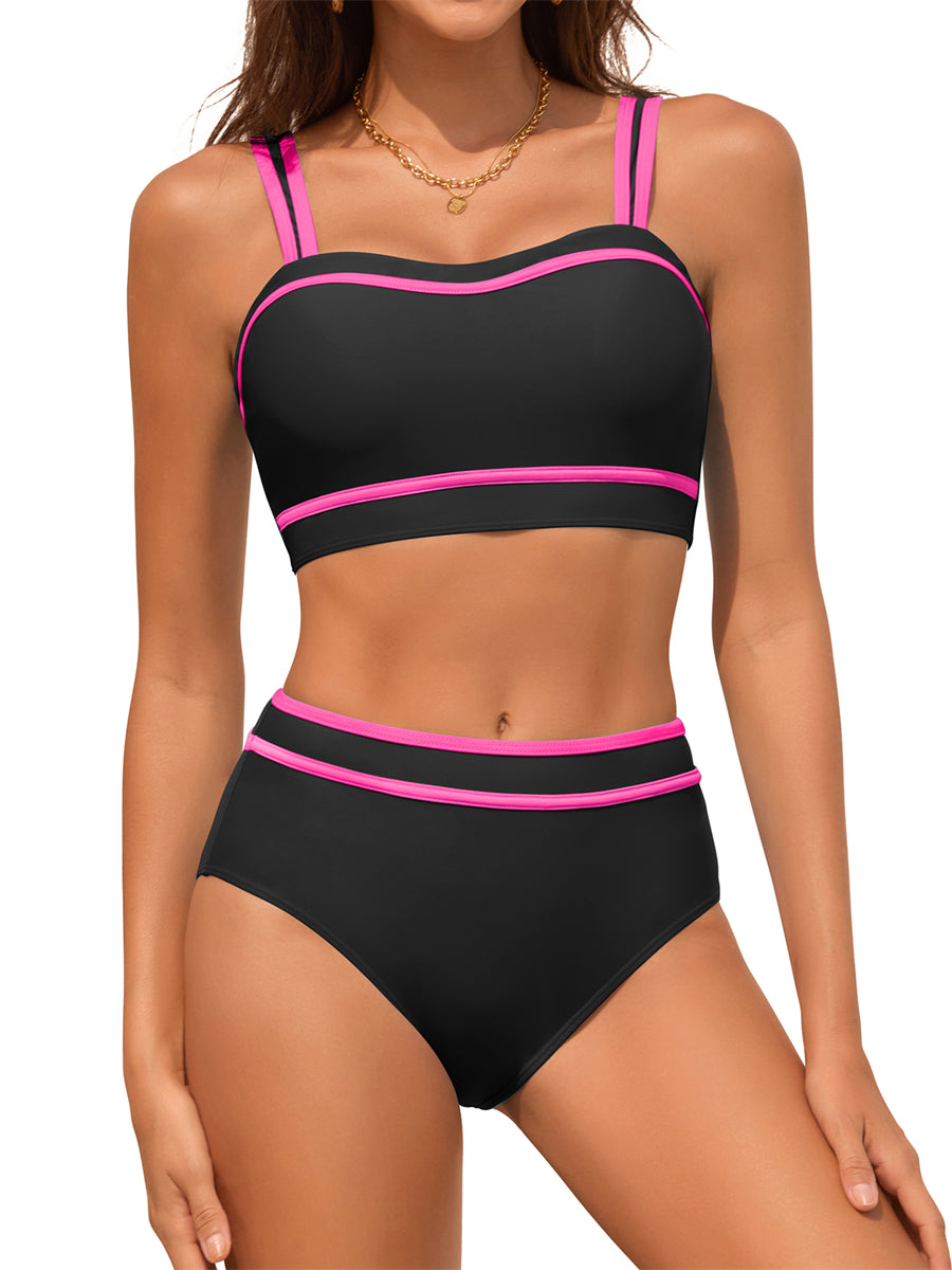 ZAFUL Women's Bikini Sets High Waisted Two Piece Color Block Swimsuits 2025 Cheeky Bathing Suits