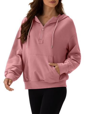 ZAFUL Women's Half Zip Fleece Hoodie Oversized Cropped lightweight Sweatshirt with Kangaroo Pocket for Fall Winter 2025-AMZ