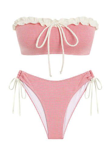 ZAFUL Ruffle Polka Dot Bandeau Bikini Set-AMZ