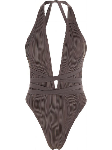 Plunging-Neck-One-Piece-Swimsuit-Coffee
