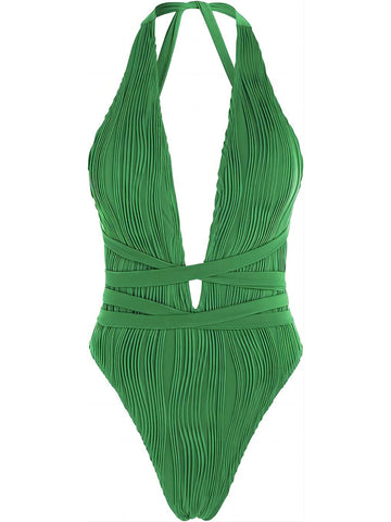 Plunging-Neck-One-Piece-Swimsuit-Green