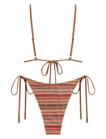 ZAFUL Striped Triangle Knit Cheeky Bikini Two Piece Swimwear Side Tie Bathing Suits