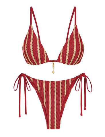 ZAFUL Striped Triangle Knit Cheeky Bikini Two Piece Swimwear Side Tie Bathing Suits