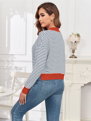 ZAFUL Womens Sweater Cute Tops - Crewneck Striped Long Sleeve Sweatshirt Teacher Outfits