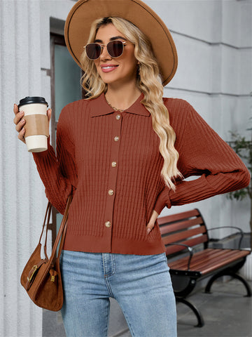 ZAFUL Womens Cable Knit Cardigan Sweater Casual Long Sleeve Open Front Button Down Cardigan Trendy Lapel Neck Sweater Outwear