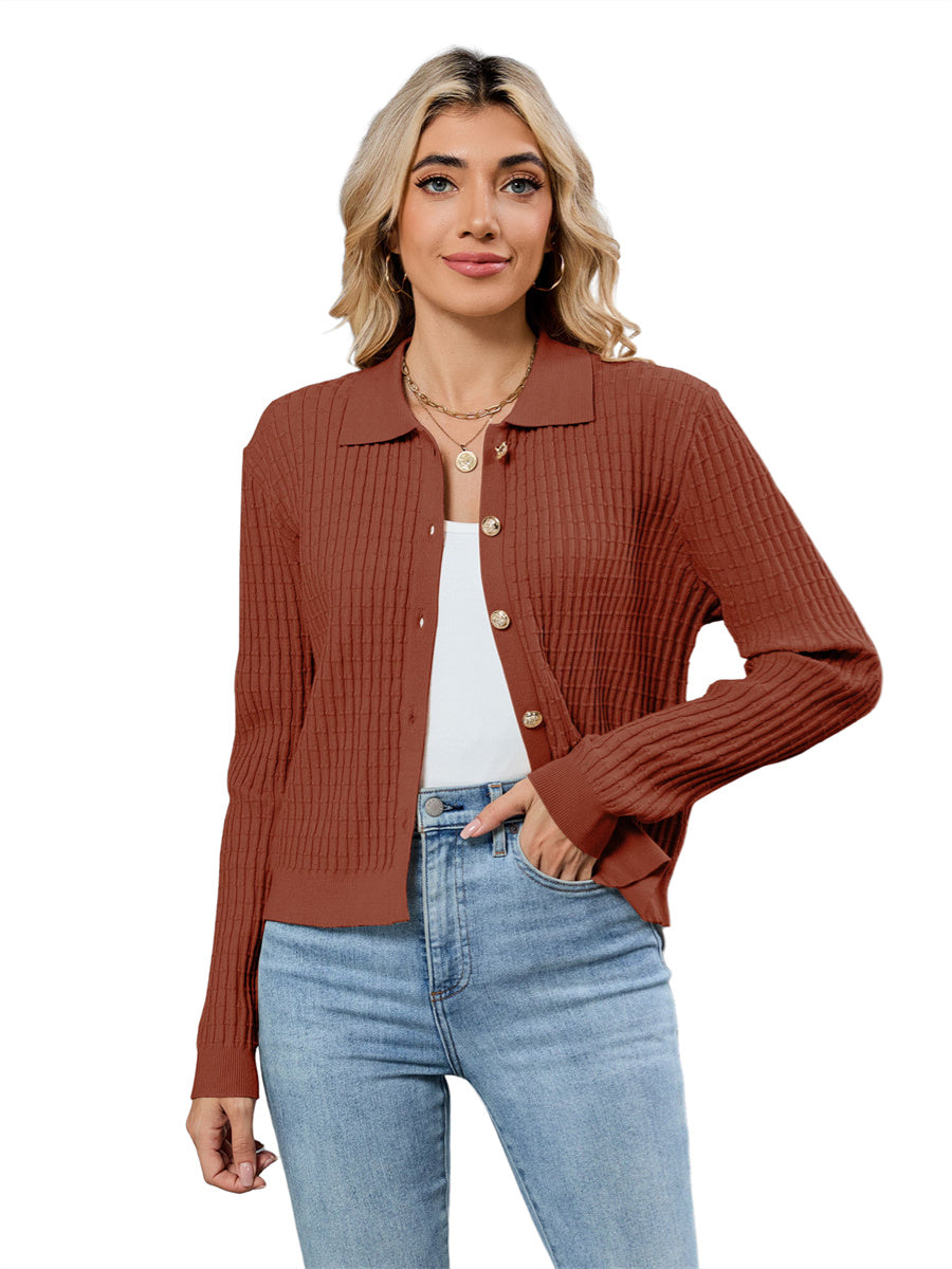 ZAFUL Womens Cable Knit Cardigan Sweater Casual Long Sleeve Open Front Button Down Cardigan Trendy Lapel Neck Sweater Outwear