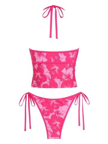 Women's Tankini Swimsuits Floral Halter Tummy Control High Waisted Sexy Bikini Set