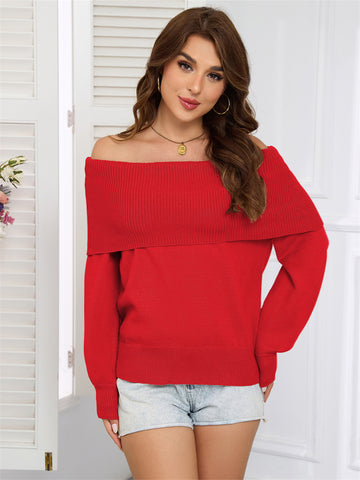 ZAFUL Women's Off Shoulder Sweater Long Lantern Sleeve Casual Knit Pullover