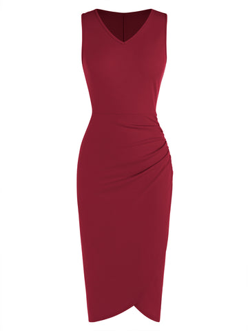 ZAFUI Women's V Neck Ruched Bodycon Cocktail Wedding Guest Dress