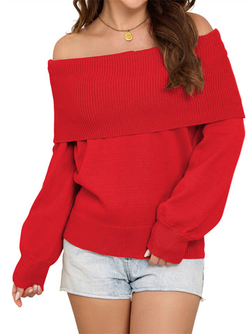 ZAFUL Women's Off Shoulder Sweater Long Lantern Sleeve Casual Knit Pullover