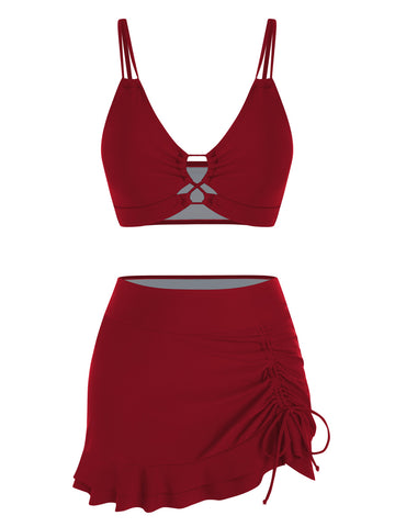 ZAFUL Women's High Waisted Bikini Sets Two Piece Swimsuit with Swim Skirt Tummy Control Bathing Suit String Swim Suits