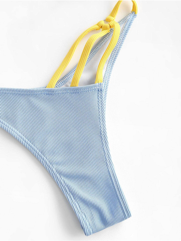 ZAFUL Conjunto de bikini de tanga sexy con cordón acanalado para mujer