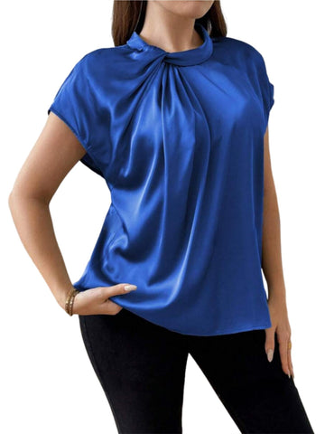 ZAFUL Women's Fashion Plus Size Solid Color Satin Shirt
