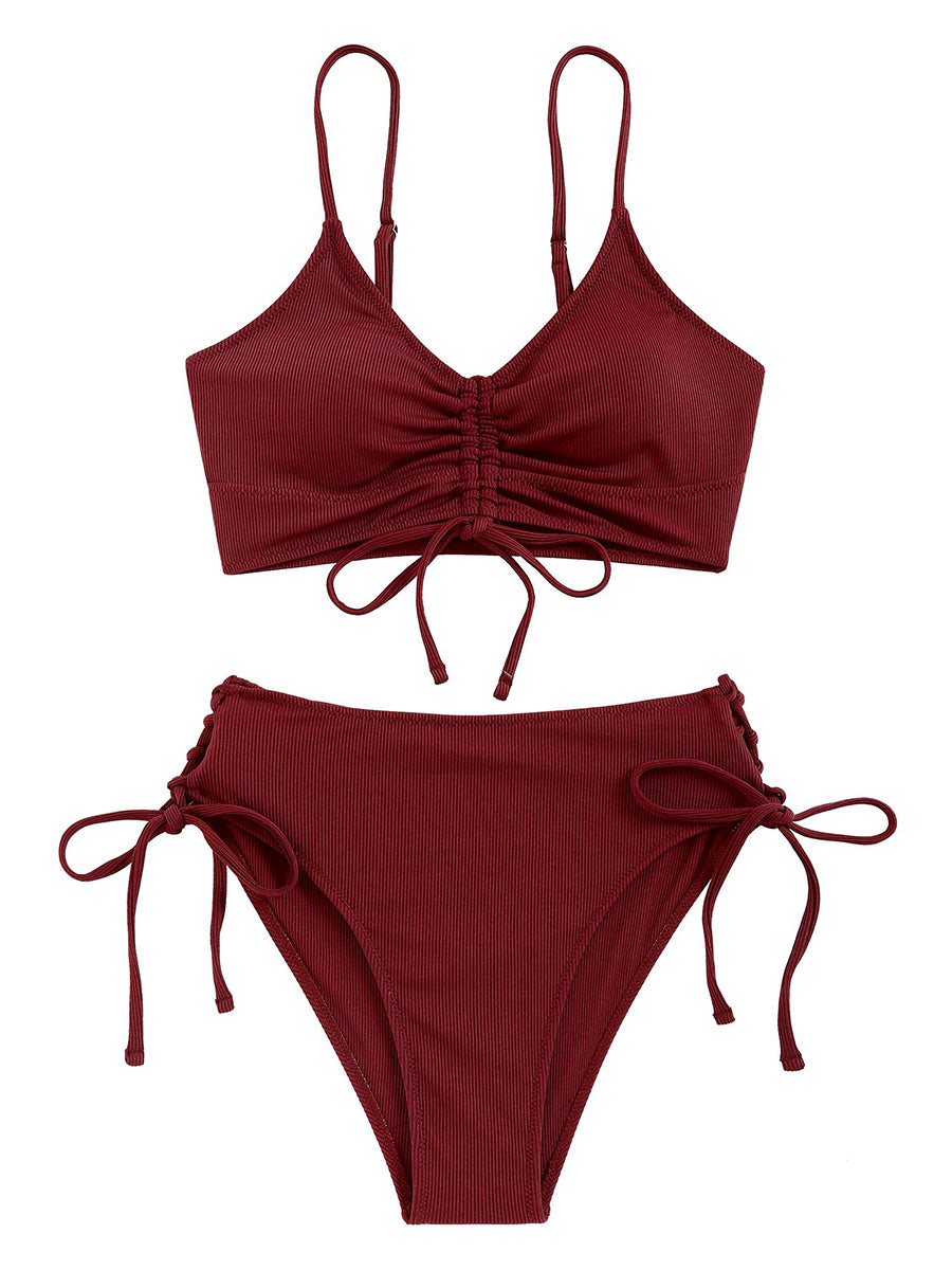 Ruffle-Tie-Bikini-Set-Wine Red
