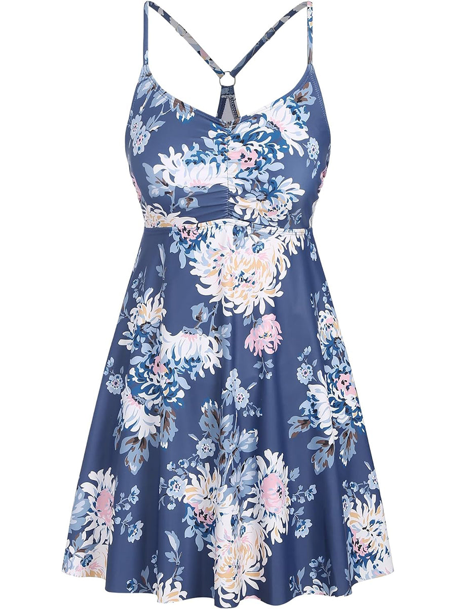 Ruffle-Tummy-Control-with-Skirt-Swimsuit-Navy Floral