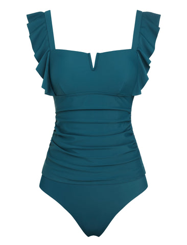 ZAFUL Women's Tankini Set Two Piece Swimsuit Ruffle Square Neck with V Wire Tummy Control Bathing Suit