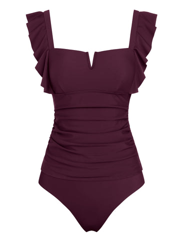 ZAFUL Women's Tankini Set Two Piece Swimsuit Ruffle Square Neck with V Wire Tummy Control Bathing Suit