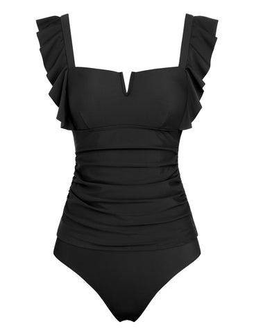 ZAFUL Women's Tankini Set Two Piece Swimsuit Ruffle Square Neck with V Wire Tummy Control Bathing Suit