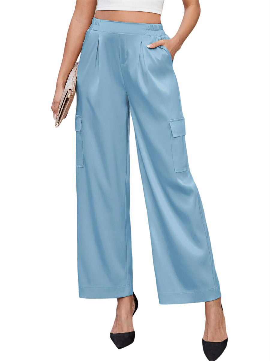 ZAFUL Womens Satin Pants Wide Leg High Waisted Cargo Pants Silky Dressy Casual Slack Trousers